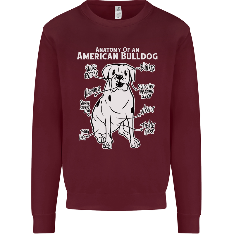 American Bulldog Anatomy Funny Dog Mens Sweatshirt Jumper Maroon