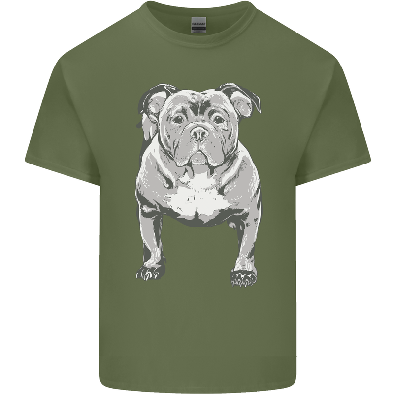 American Bully Striking a Pose Dog Mens Cotton T-Shirt Tee Top Military Green