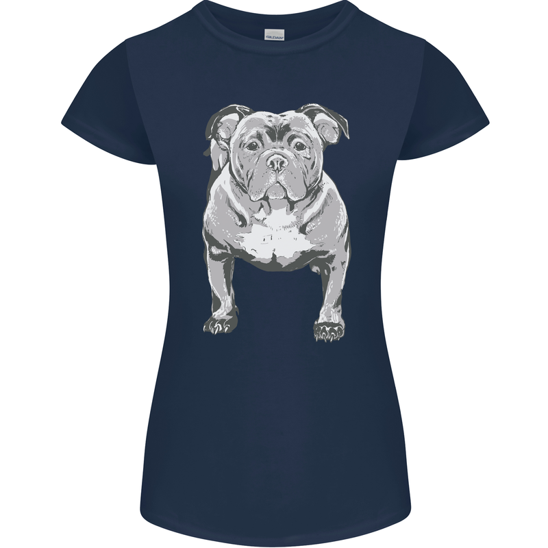 American Bully Striking a Pose Dog Womens Petite Cut T-Shirt Navy Blue