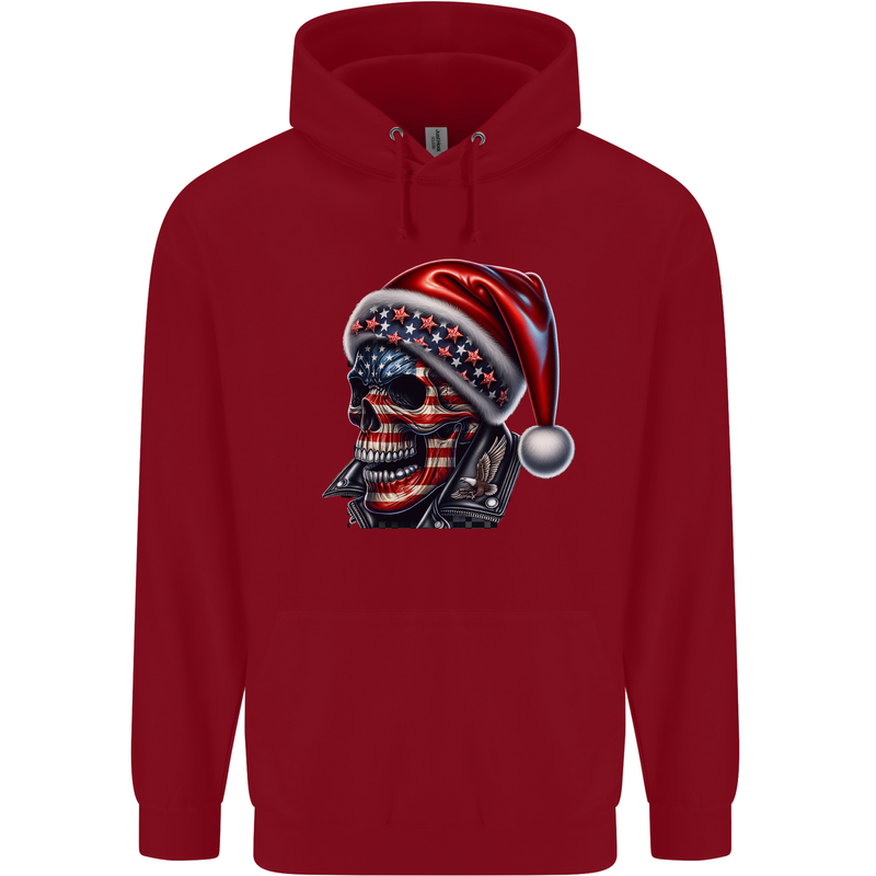 American Christmas Skull Xmas USA Flag Biker Childrens Kids Hoodie Red