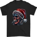 American Christmas Skull Xmas USA Flag Biker Mens T-Shirt 100% Cotton Black