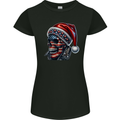American Christmas Skull Xmas USA Flag Biker Womens Petite Cut T-Shirt Black