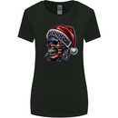 American Christmas Skull Xmas USA Flag Biker Womens Wider Cut T-Shirt Black