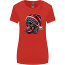 American Christmas Skull Xmas USA Flag Biker Womens Wider Cut T-Shirt Red