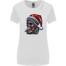 American Christmas Skull Xmas USA Flag Biker Womens Wider Cut T-Shirt White