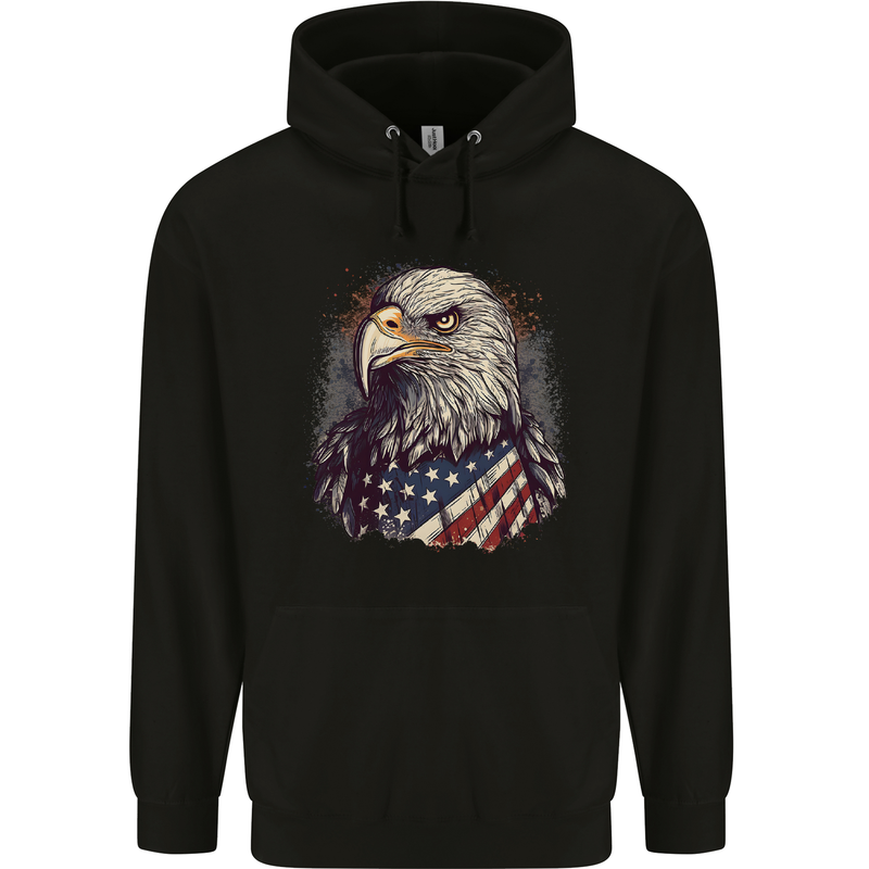 American Eagle With USA Flag July 4th Mens 80% Cotton Hoodie Black