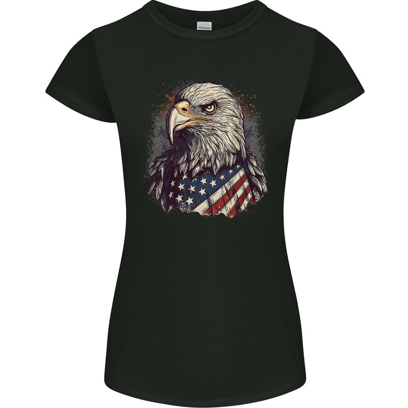 American Eagle With USA Flag July 4th Womens Petite Cut T-Shirt Black