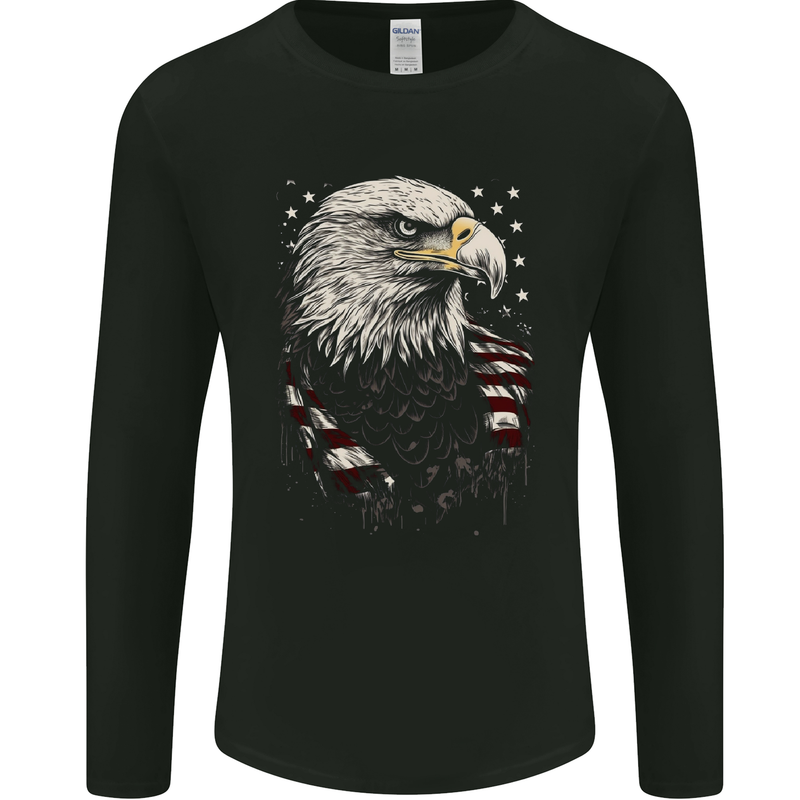 American Eagle With USA Flag Mens Long Sleeve T-Shirt Black