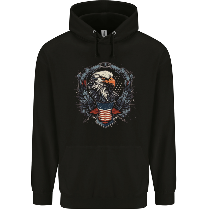 American Eagle With USA Flag Shield Childrens Kids Hoodie Black