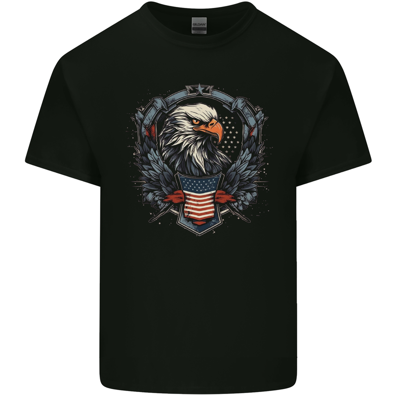 American Eagle With USA Flag Shield Kids T-Shirt Childrens Black
