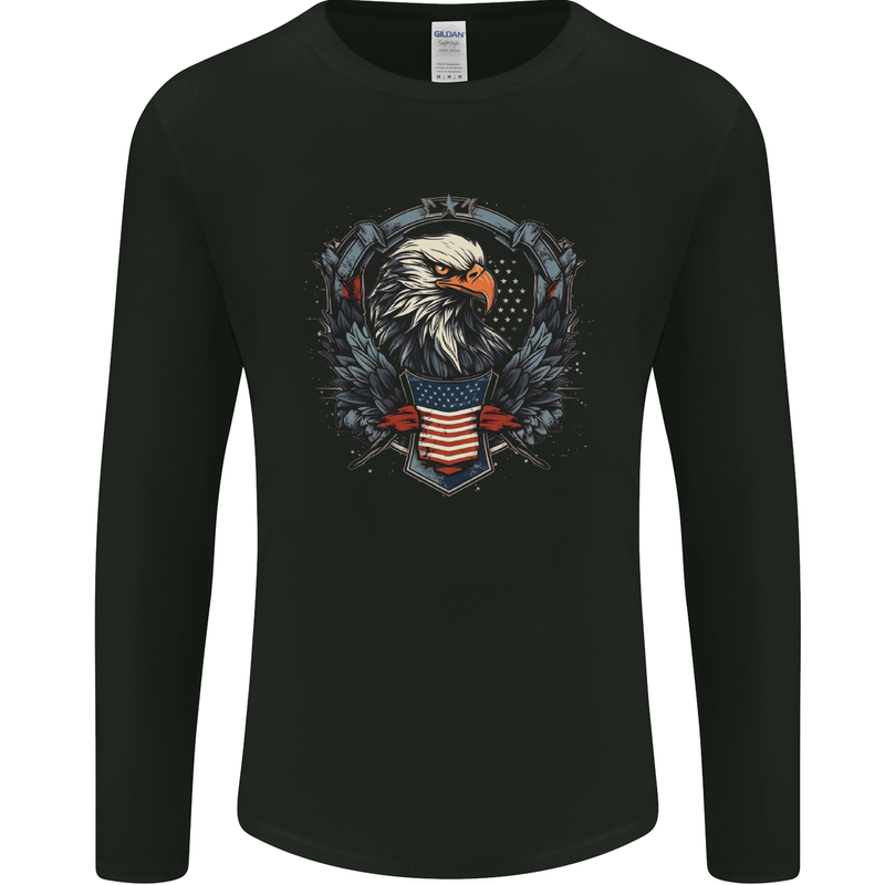 American Eagle With USA Flag Shield Mens Long Sleeve T-Shirt Black