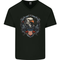American Eagle With USA Flag Shield Mens V-Neck Cotton T-Shirt Black