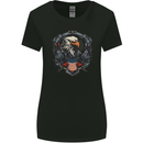 American Eagle With USA Flag Shield Womens Wider Cut T-Shirt Black