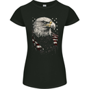 American Eagle With USA Flag Womens Petite Cut T-Shirt Black