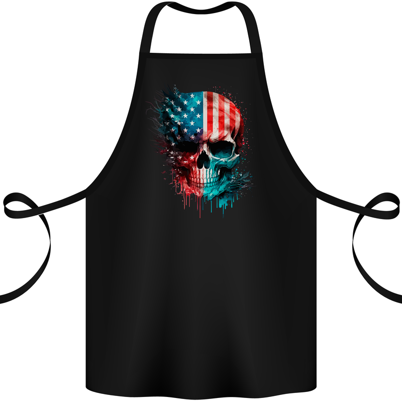 American Flag Skull USA Biker Motorcycle Veteran Cotton Apron 100% Organic Black