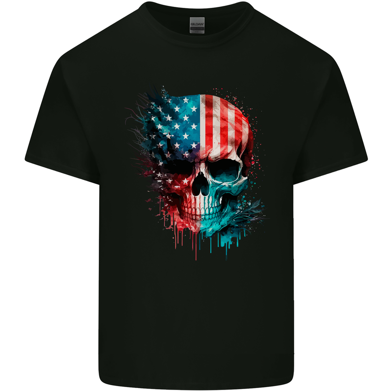 American Flag Skull USA Biker Motorcycle Veteran Mens Cotton T-Shirt Tee Top Black