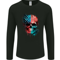 American Flag Skull USA Biker Motorcycle Veteran Mens Long Sleeve T-Shirt Black