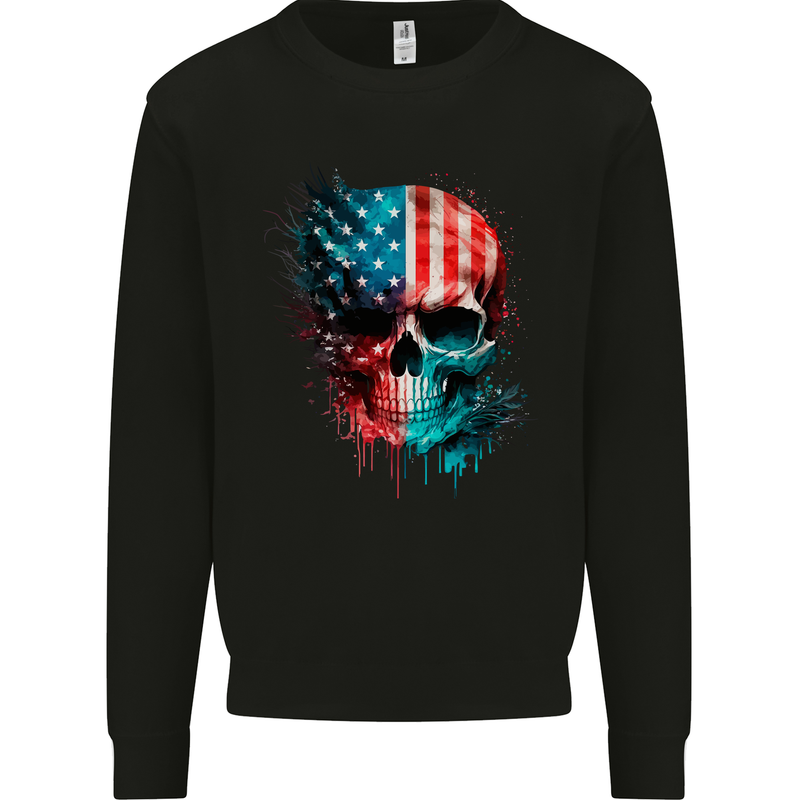 American Flag Skull USA Biker Motorcycle Veteran Mens Sweatshirt Jumper Black