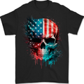 American Flag Skull USA Biker Motorcycle Veteran Mens T-Shirt 100% Cotton BLACK
