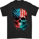 American Flag Skull USA Biker Motorcycle Veteran Mens T-Shirt 100% Cotton BLACK