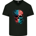 American Flag Skull USA Biker Motorcycle Veteran Mens V-Neck Cotton T-Shirt Black
