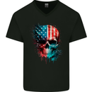 American Flag Skull USA Biker Motorcycle Veteran Mens V-Neck Cotton T-Shirt Black