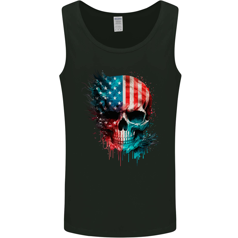 American Flag Skull USA Biker Motorcycle Veteran Mens Vest Tank Top Black