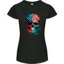 American Flag Skull USA Biker Motorcycle Veteran Womens Petite Cut T-Shirt Black