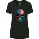 American Flag Skull USA Biker Motorcycle Veteran Womens Wider Cut T-Shirt Black
