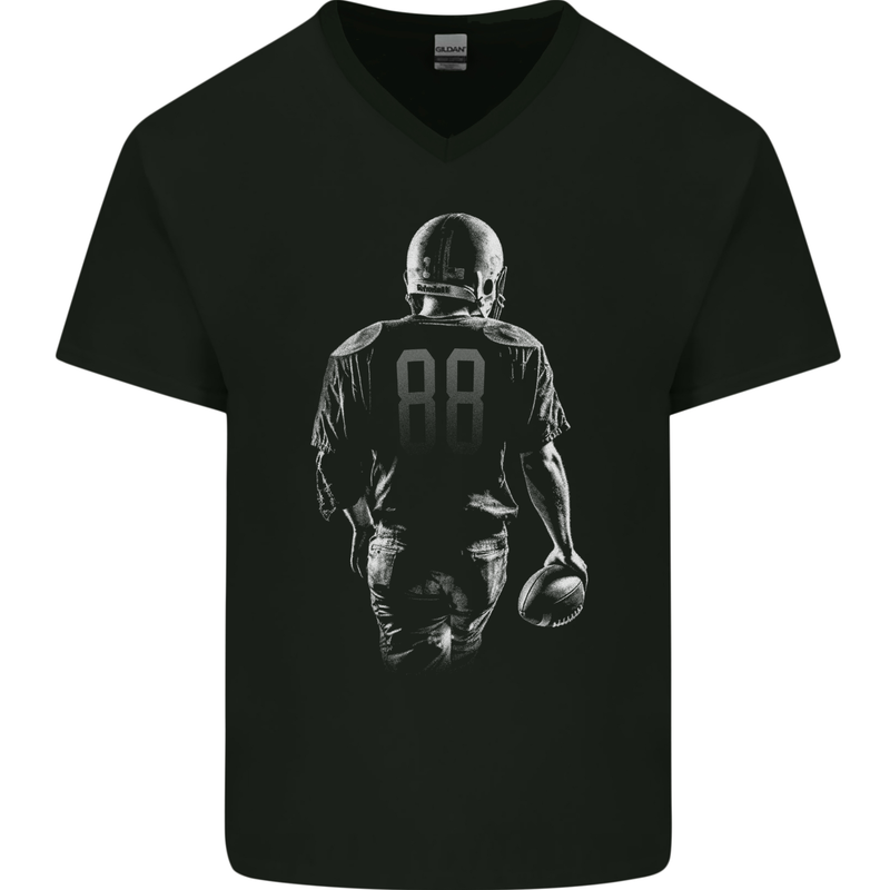 American Football Player Mens V-Neck Cotton T-Shirt Black