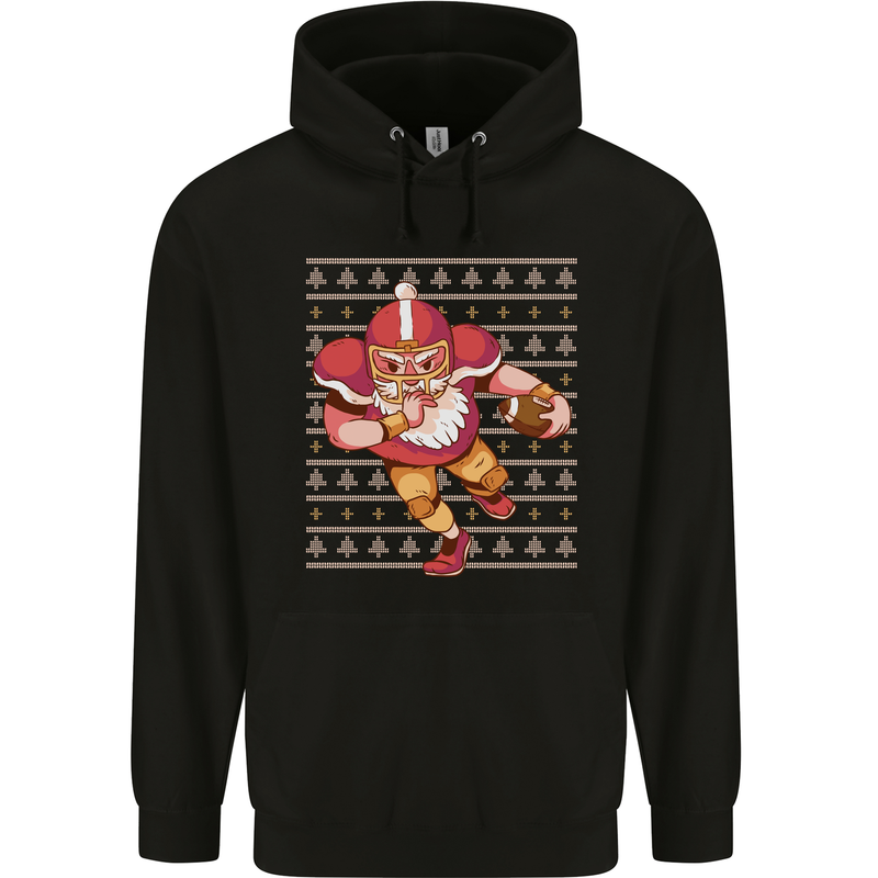 American Football Santa Christmas Xmas Mens 80% Cotton Hoodie Black