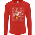 American Football Santa Christmas Xmas Mens Long Sleeve T-Shirt Red