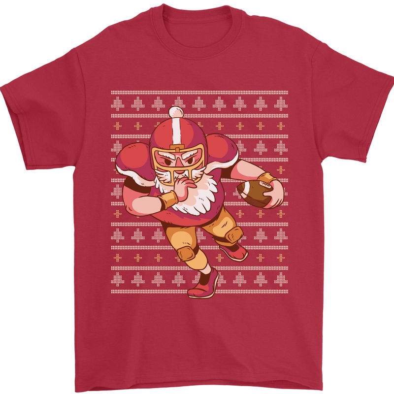 American Football Santa Christmas Xmas Mens T-Shirt 100% Cotton Red