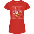 American Football Santa Christmas Xmas Womens Petite Cut T-Shirt Red