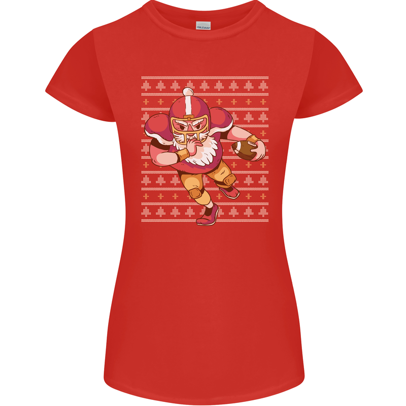 American Football Santa Christmas Xmas Womens Petite Cut T-Shirt Red
