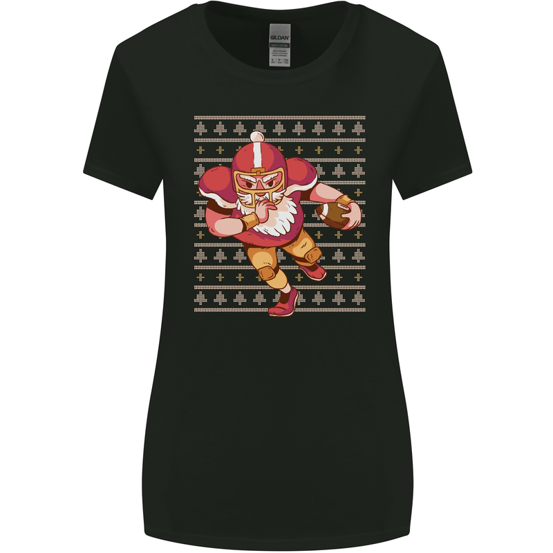 American Football Santa Christmas Xmas Womens Wider Cut T-Shirt Black