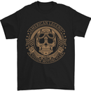 a black t - shirt with a gold print of a skull wearing goggles