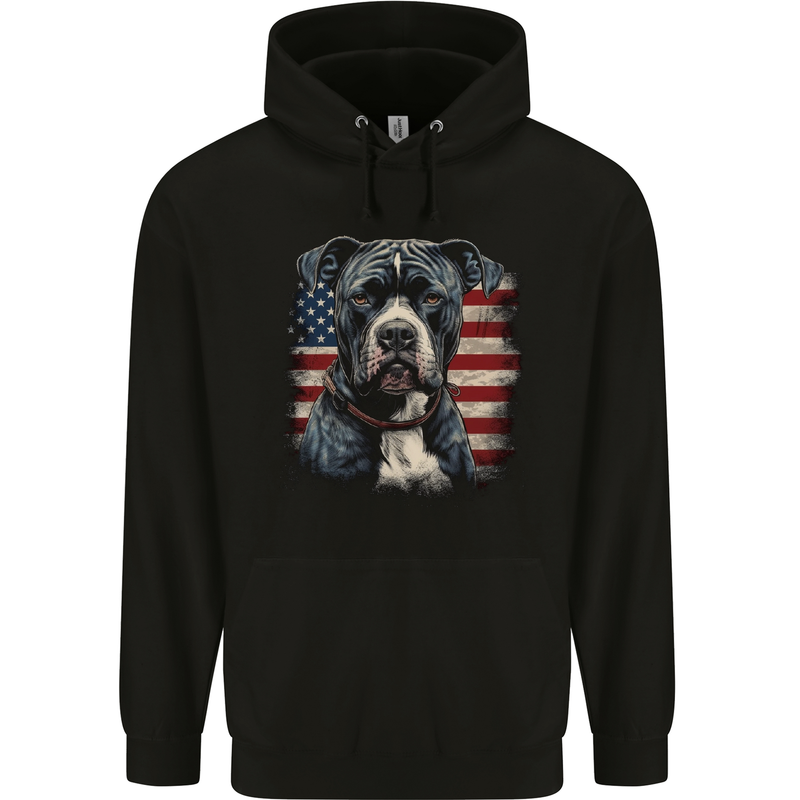 American Pitbul With USA Flag America Dog Childrens Kids Hoodie Black
