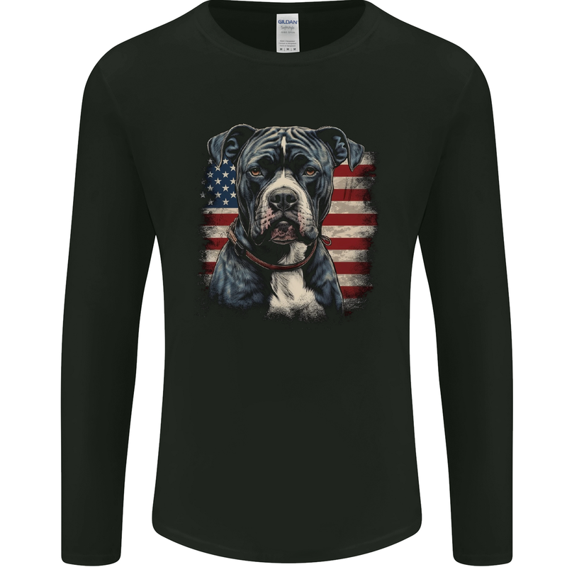American Pitbul With USA Flag America Dog Mens Long Sleeve T-Shirt Black