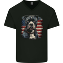 American Pitbul With USA Flag America Dog Mens V-Neck Cotton T-Shirt Black