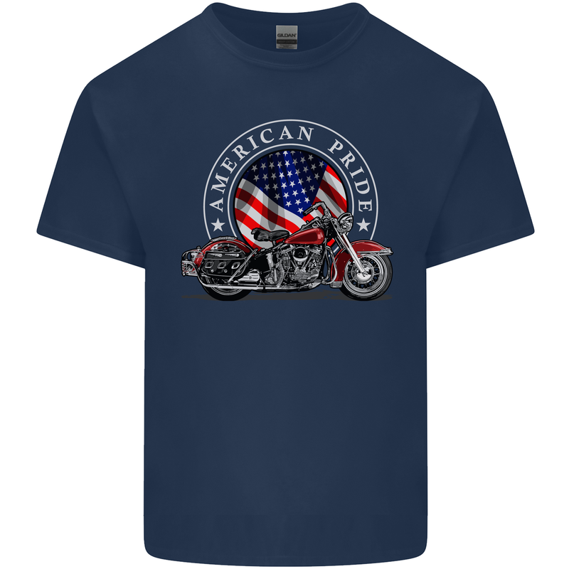 American Pride Motorcycle Biker Chopper Kids T-Shirt Childrens Navy Blue