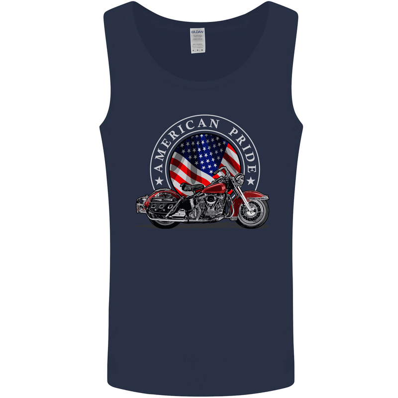American Pride Motorcycle Biker Chopper Mens Vest Tank Top Navy Blue