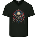 American Skull Shield USA Flag Mens V-Neck Cotton T-Shirt Black