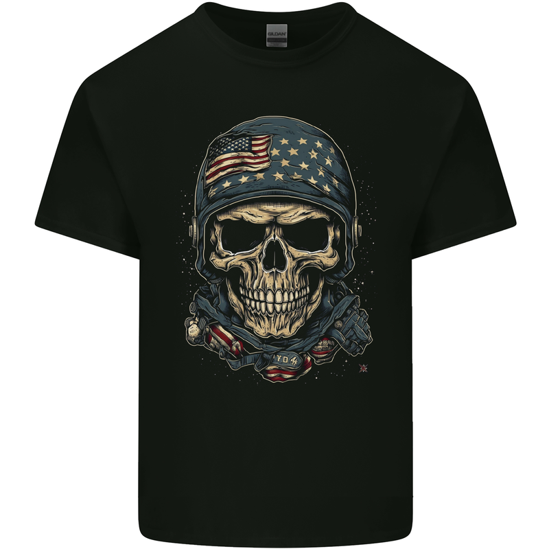 American Skull USA Mens Cotton T-Shirt Tee Top Black