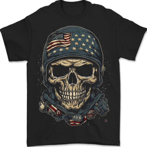 American Skull USA Mens T-Shirt 100% Cotton BLACK