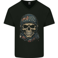 American Skull USA Mens V-Neck Cotton T-Shirt Black