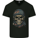 American Skull USA Mens V-Neck Cotton T-Shirt Black