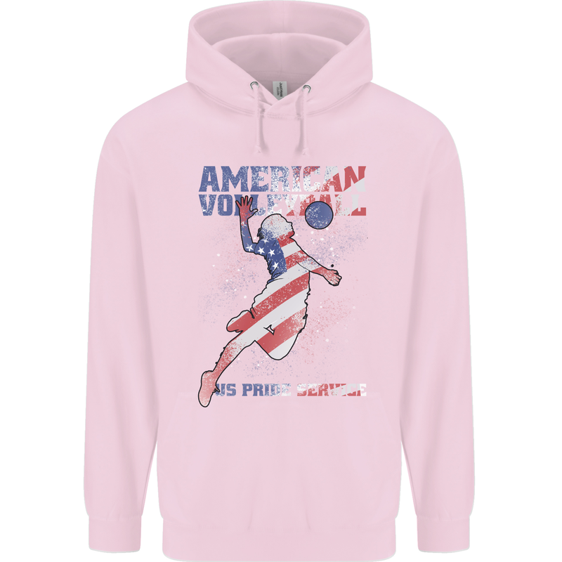 American Volleyball Player USA Flag Mens 80% Cotton Hoodie Light Pink
