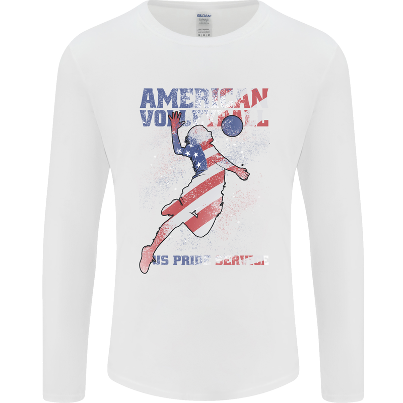 American Volleyball Player USA Flag Mens Long Sleeve T-Shirt White