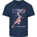 American Volleyball Player USA Flag Mens V-Neck Cotton T-Shirt Navy Blue